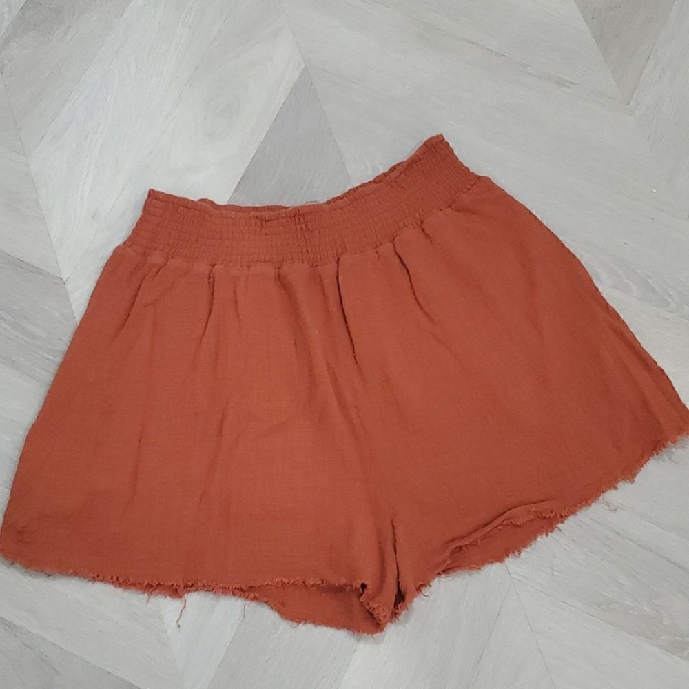 A Father's Love, Women’s waffle knit shorts, in rust, Size Large